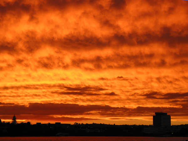Fiery sunset, Lake Pupuke, Auckland, New Zealand