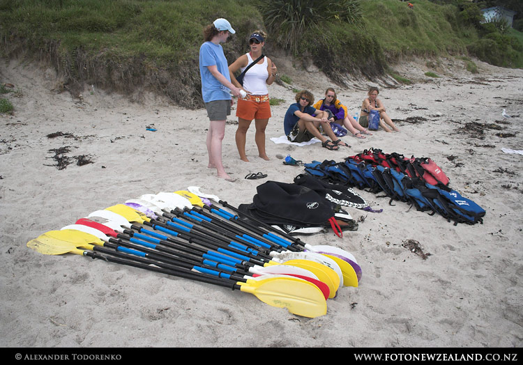 Ready for kayaking, Hahei Beach, Coromandel, New Zealand