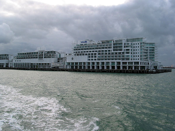 Hilton Hotel in Auckland, view from a ferry, Auckland, New Zealand