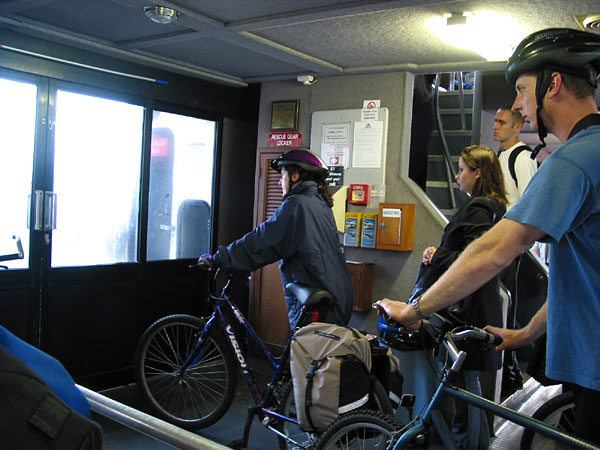Cyclists at the ferry, Auckland, New Zealand
