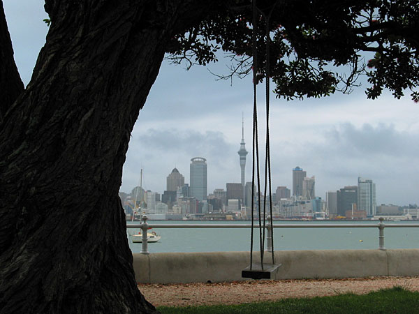 A swing in Devonport, a tree and Auckland city views, Auckland, New Zealand