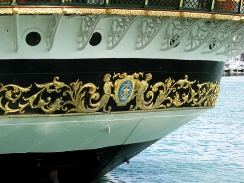 Amerigo Vespucci. Gold-plated stern, Auckland, New Zealand