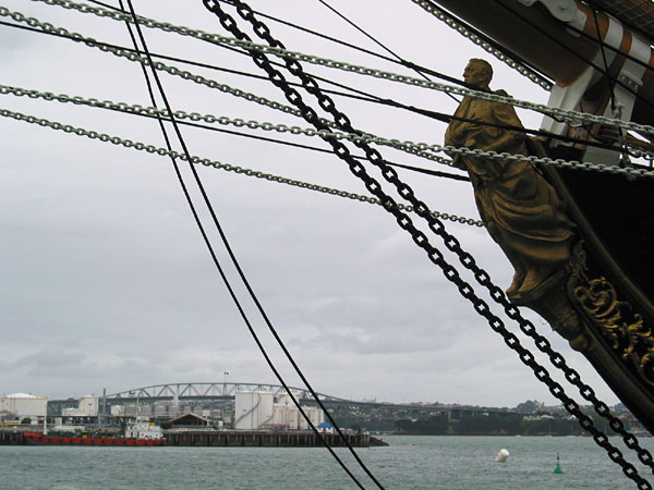 Harbour Bridge.  Amerigo Vespucci, Auckland, New Zealand
