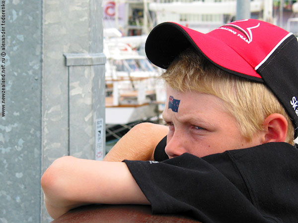 Team New Zealand supporter, America's Cup Village, Auckland, New Zealand