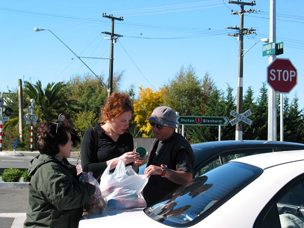 Examining the trophies, Spring Creek, New Zealand