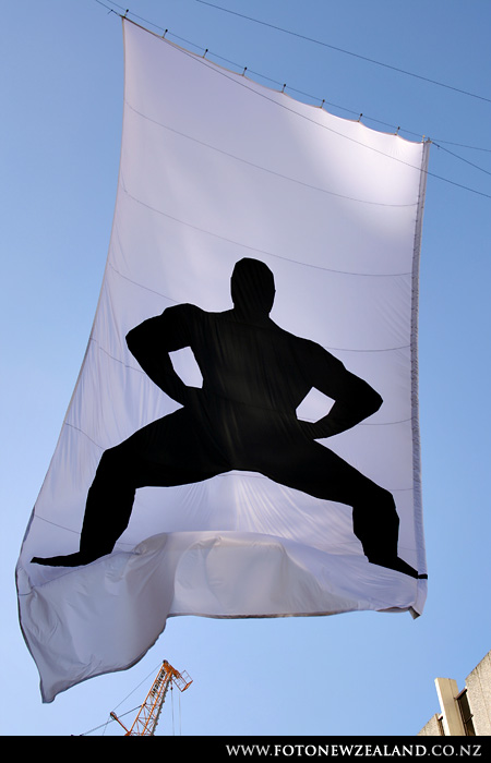 Stand in Black. Campaign to support the All Blacks. It's all about Rugby, Queen St, Auckland, New Zealand