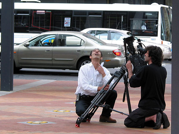 Cameraman shooting Sky Jump, Auckland, New Zealand