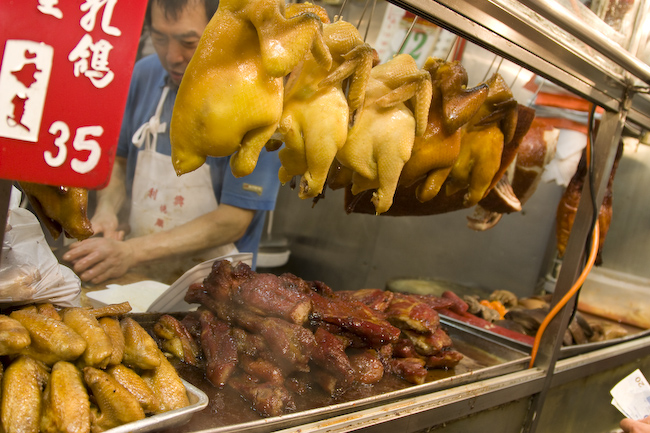 Food stall in Hong Kong, meat and chicken