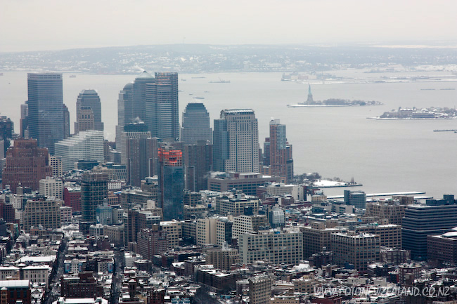 Downtown Manhattan view from the observation deck of the Empire State Building