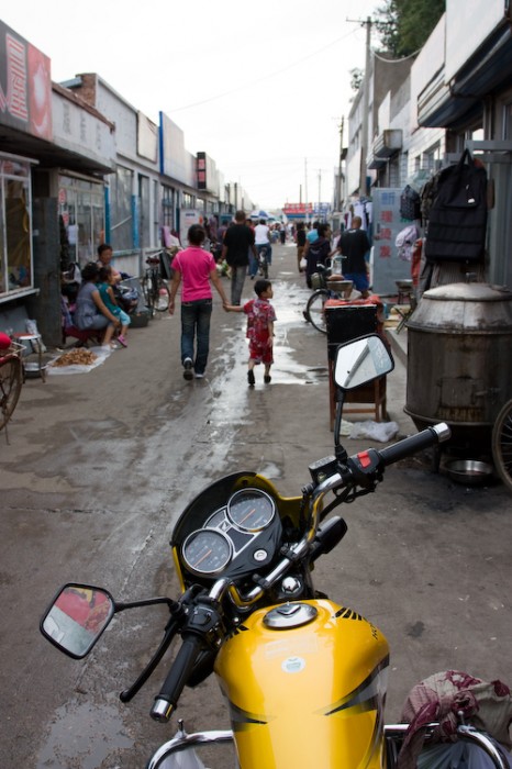 Yellow bike at the market in Wudalianchi