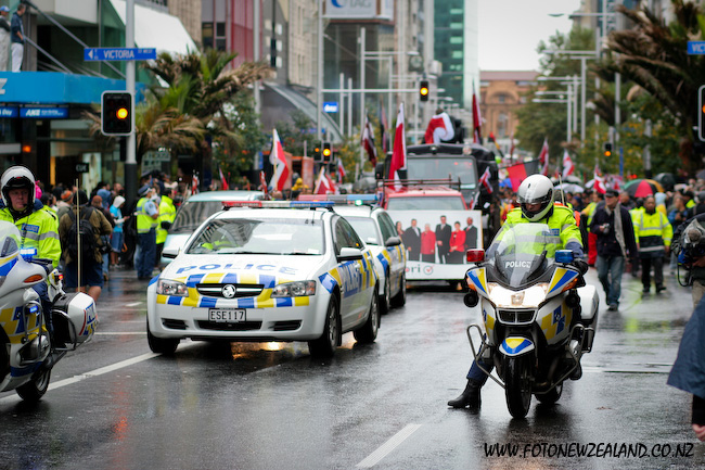 New Zealand police at Maori hikoi in Auckland